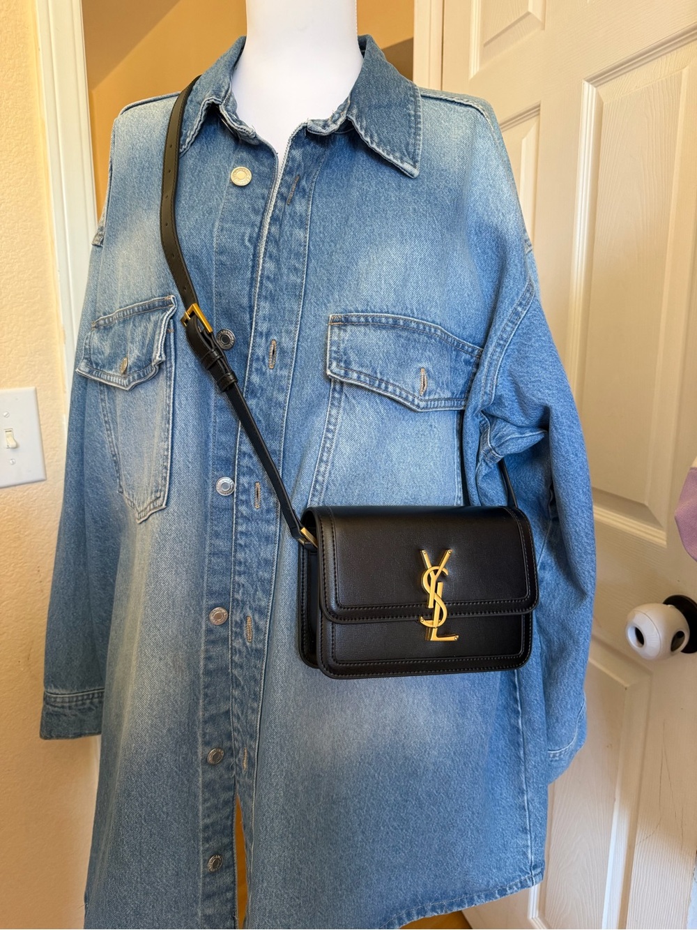 Saint Laurent Black Leather YSL Small Flap Crossbody with Gold Logo